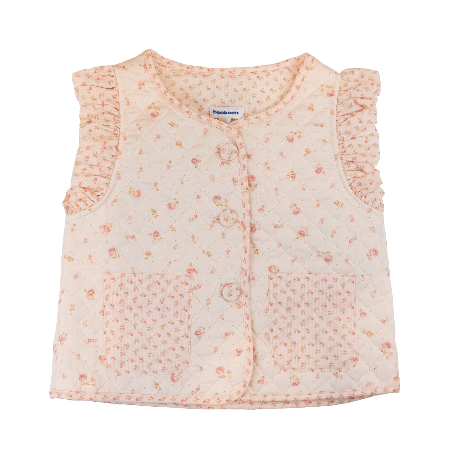 Girl Pink Flowers Quilted Sleeveless Jacket