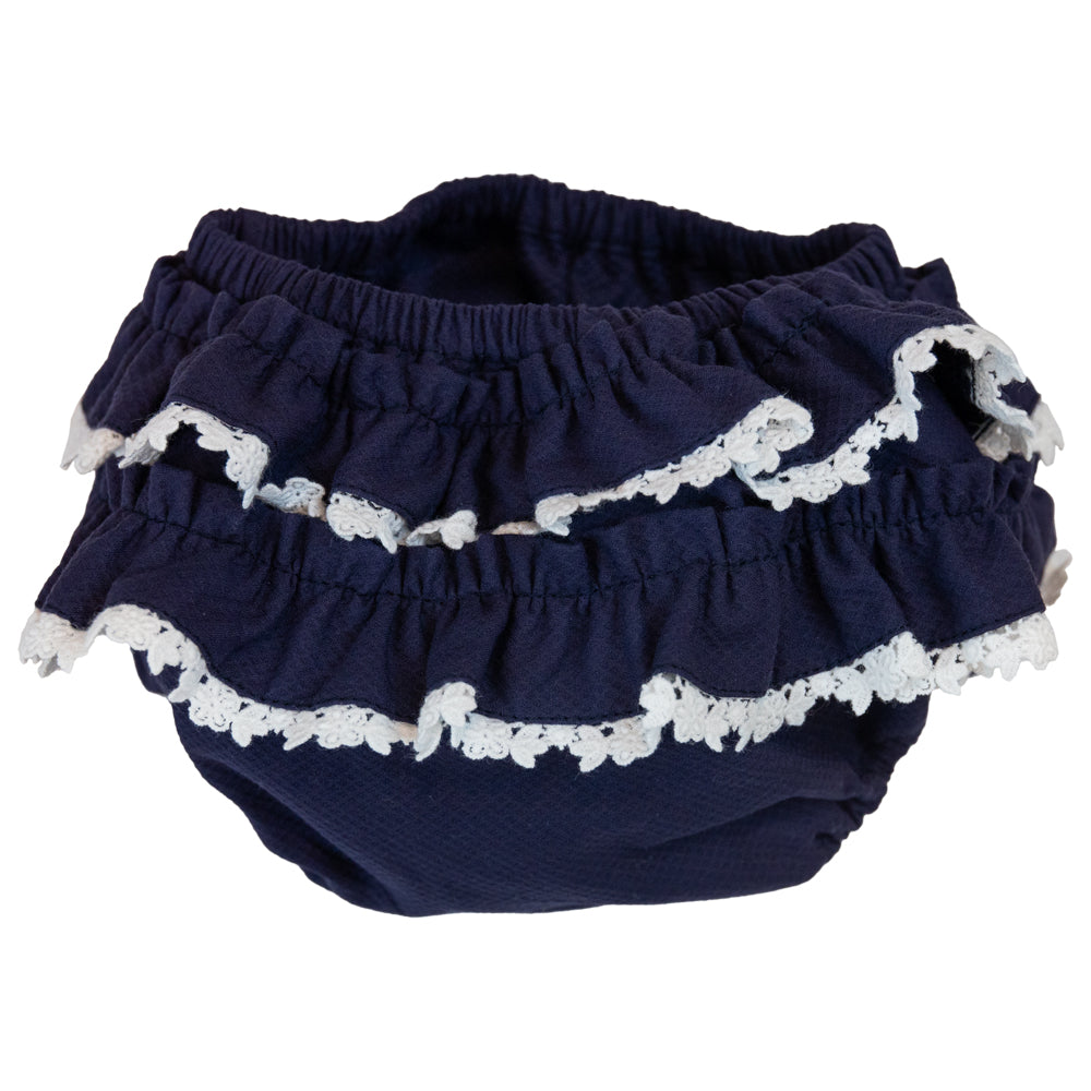 Baby Girl Navy Pique Frilly Bloomers