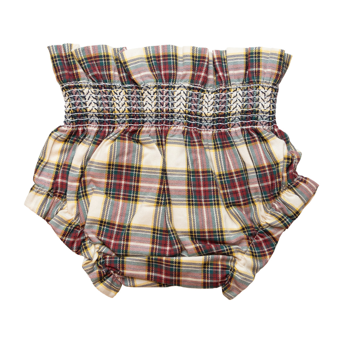 Baby Burgundy & Cream Tartan Smocked Bloomers