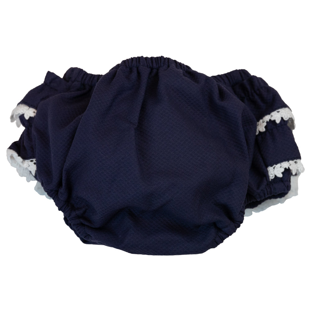 Baby Girl Navy Pique Frilly Bloomers