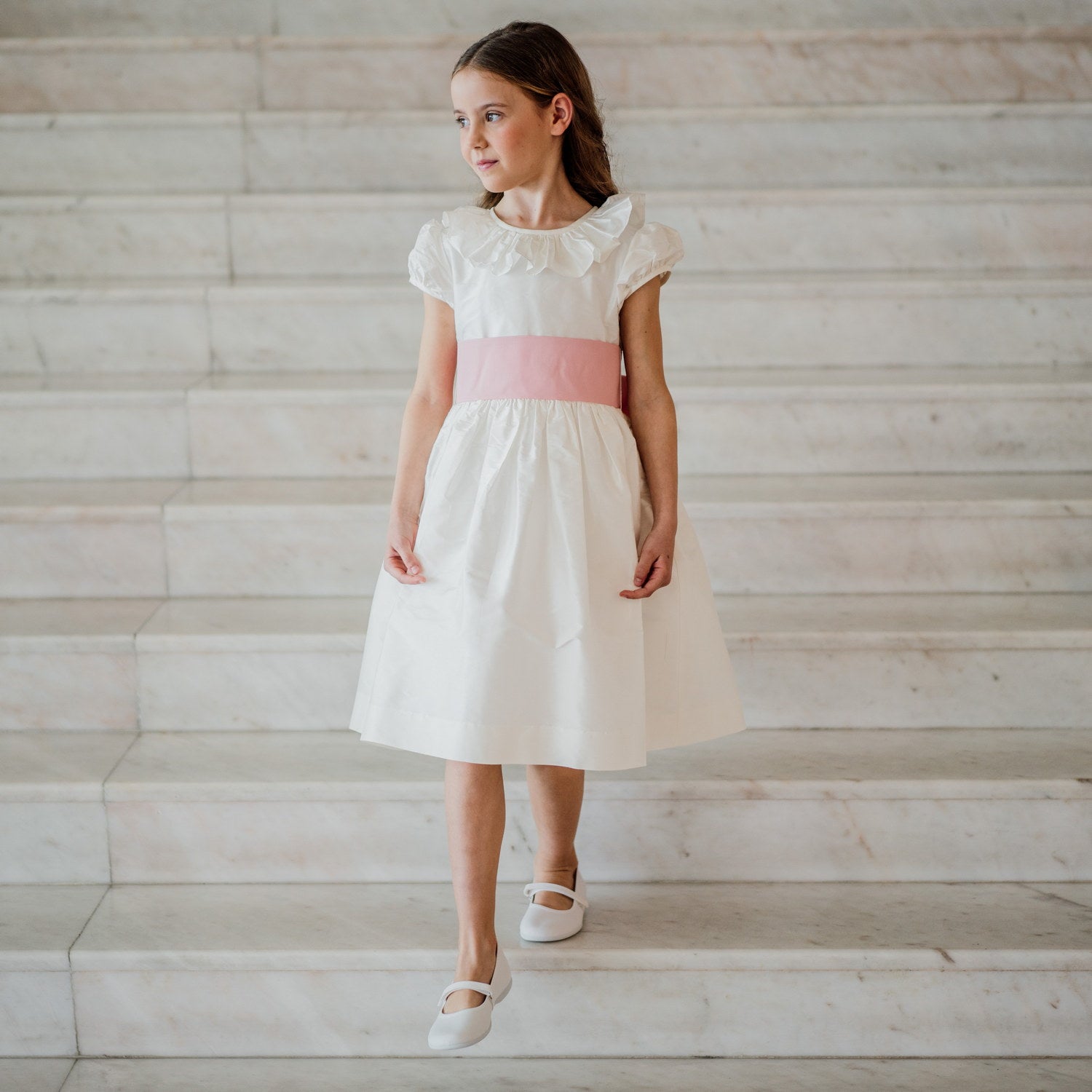 Flower Girl White Silk Dress