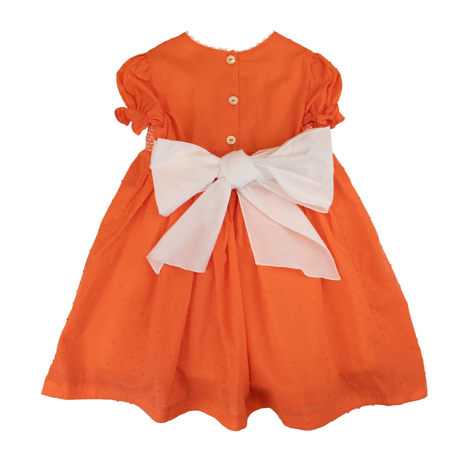 Girl Coral Plumeti Hand Smocked Dress