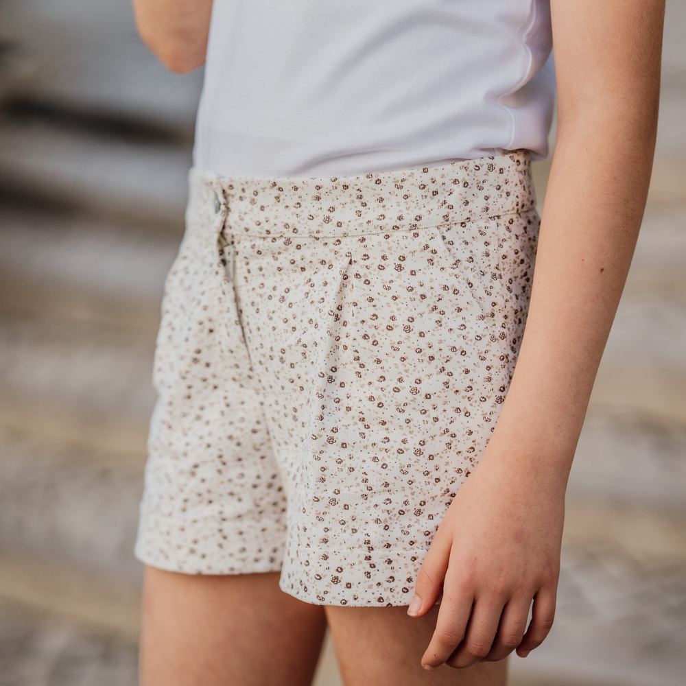Girl Brown Floral Corduroy Shorts