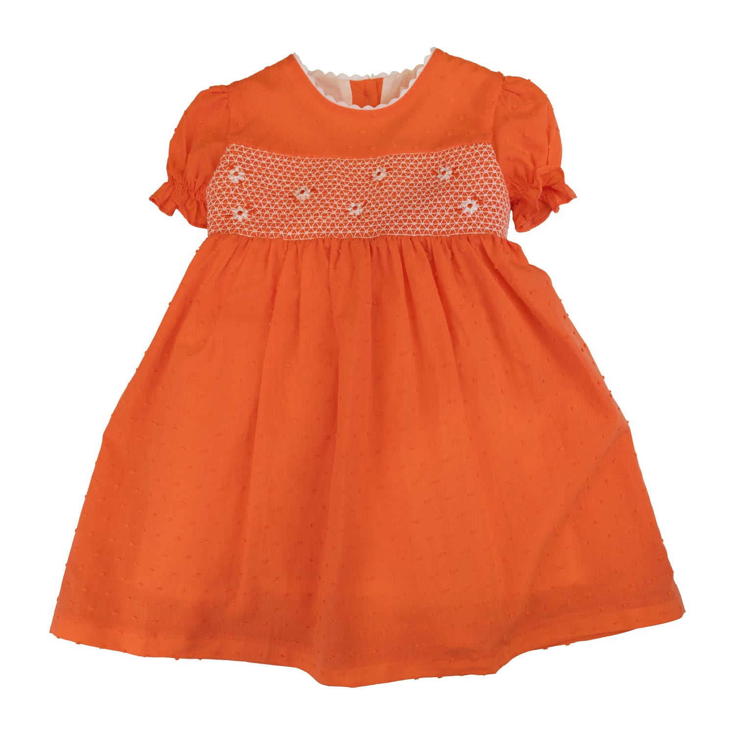 Girl Coral Plumeti Hand Smocked Dress