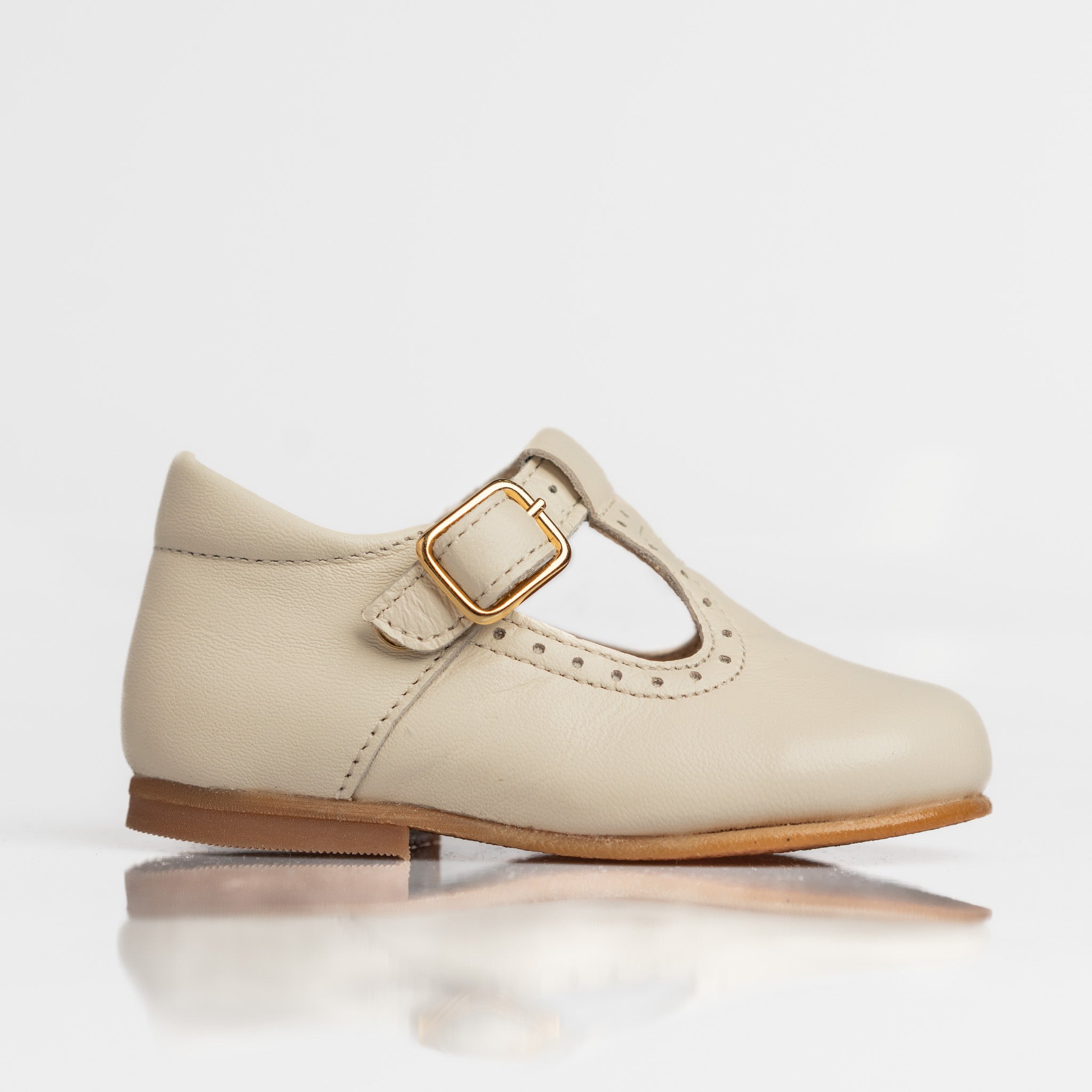 Classic Ivory Leather T-Bar Shoes