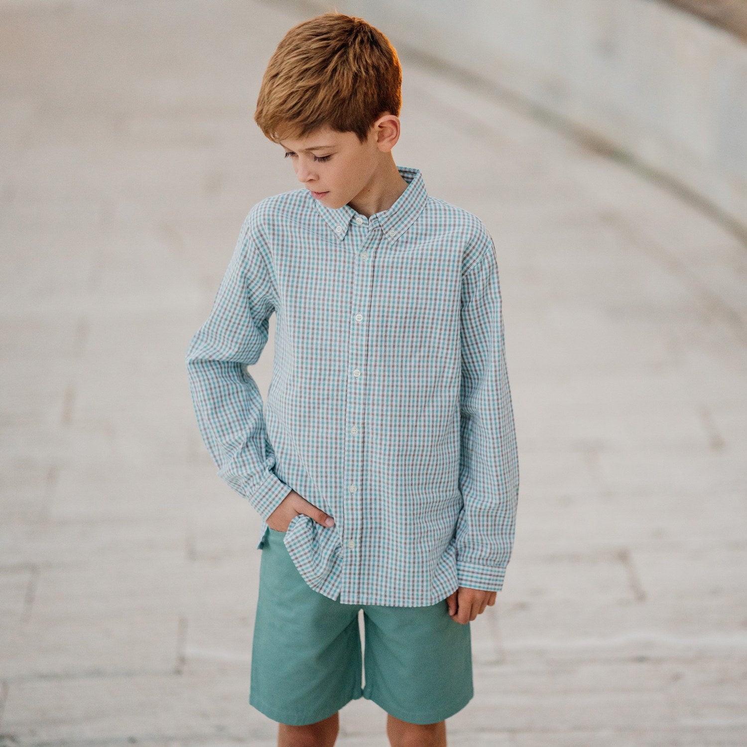 Boy Aquamarine Gingham Classic Shirt