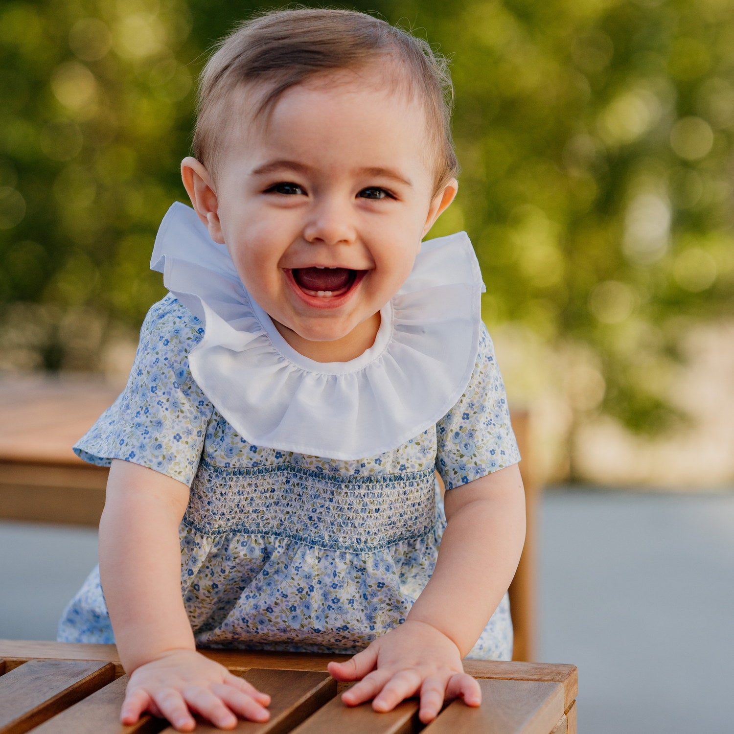 Baby Soft Blue Meadow Hand Smocked Romper