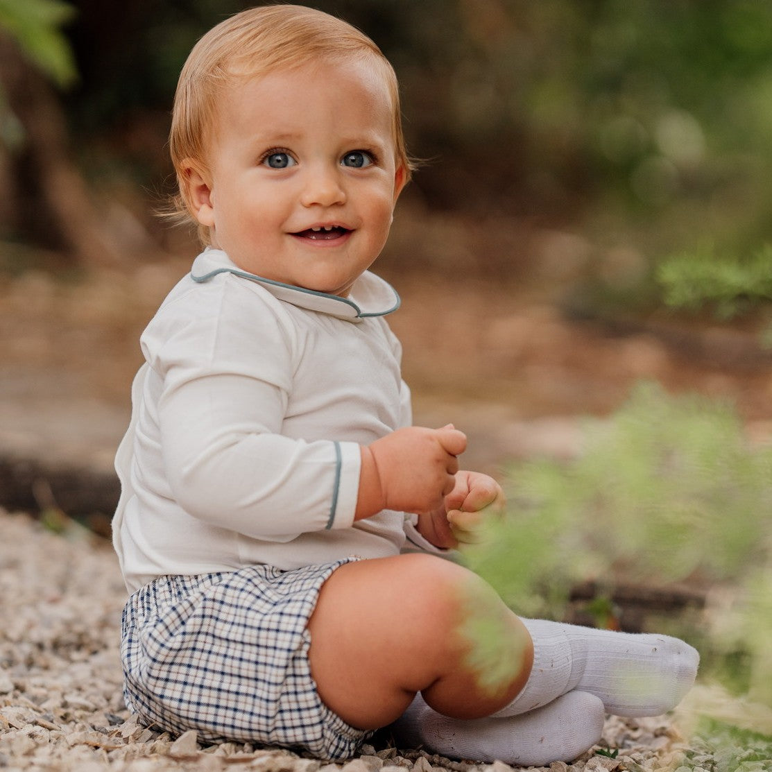 Baby White Cotton Green Trim Bodysuit