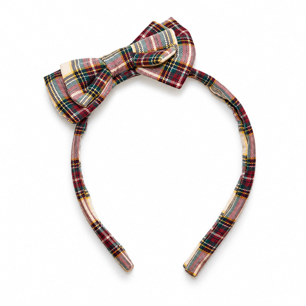 Girl Burgundy & Cream Tartan Bow Hairband
