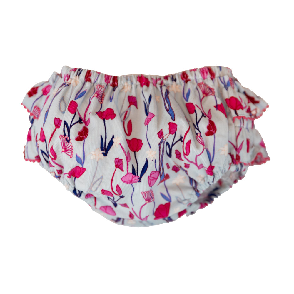 Baby Hot Pink Flowers Corduroy Frilly Bloomers