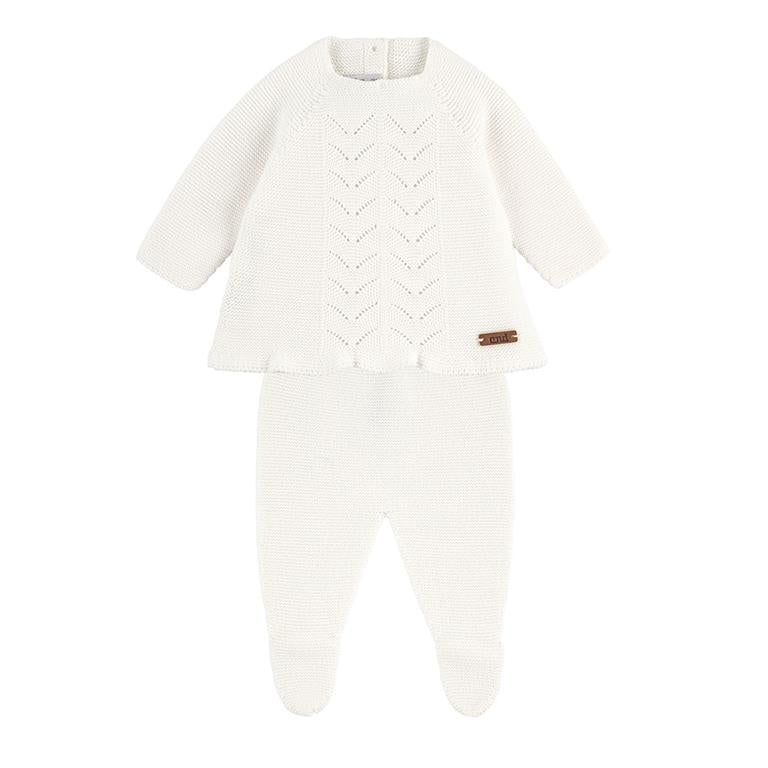 Condor Openwork Set LS Flared Sweater + Footed Pants Cream