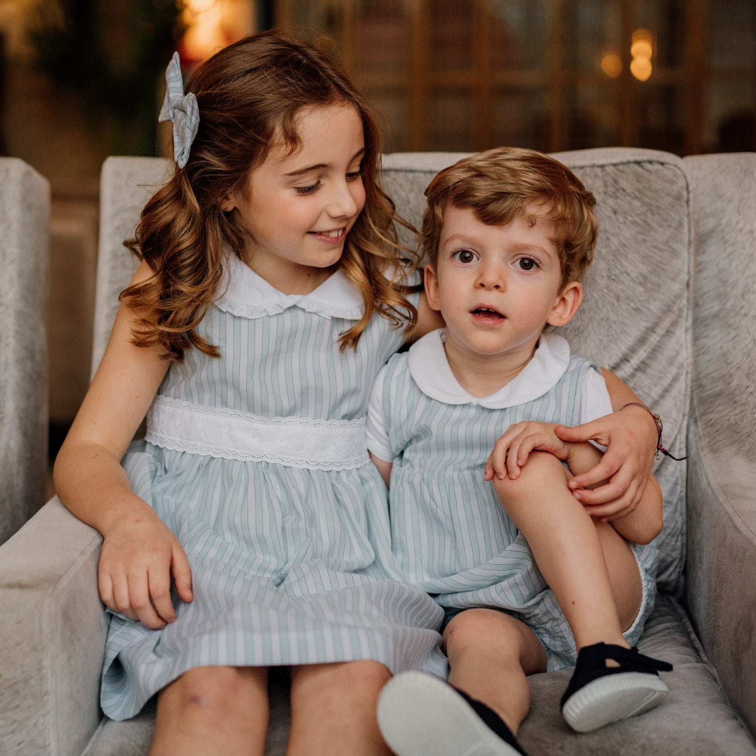 Girl Green & White Stripe Dress