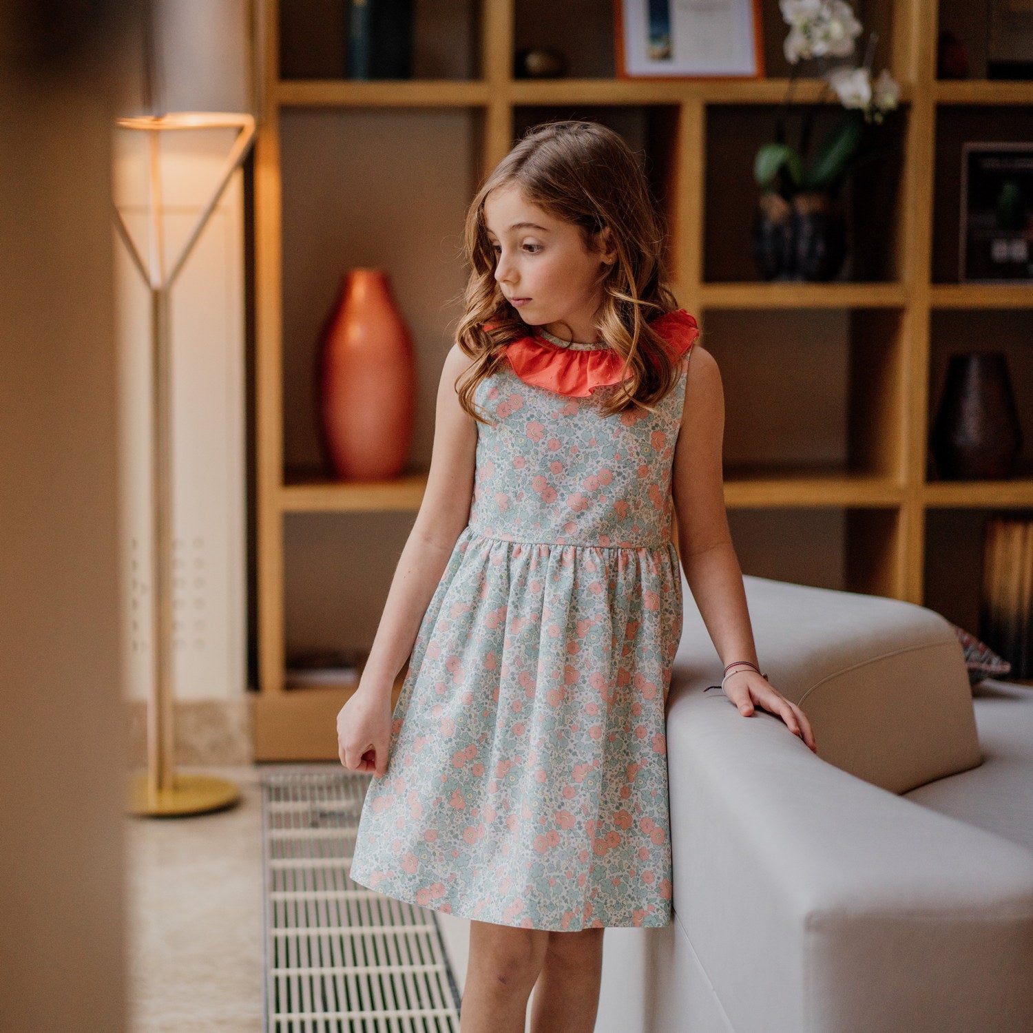 Girl Green & Coral Floral Dress