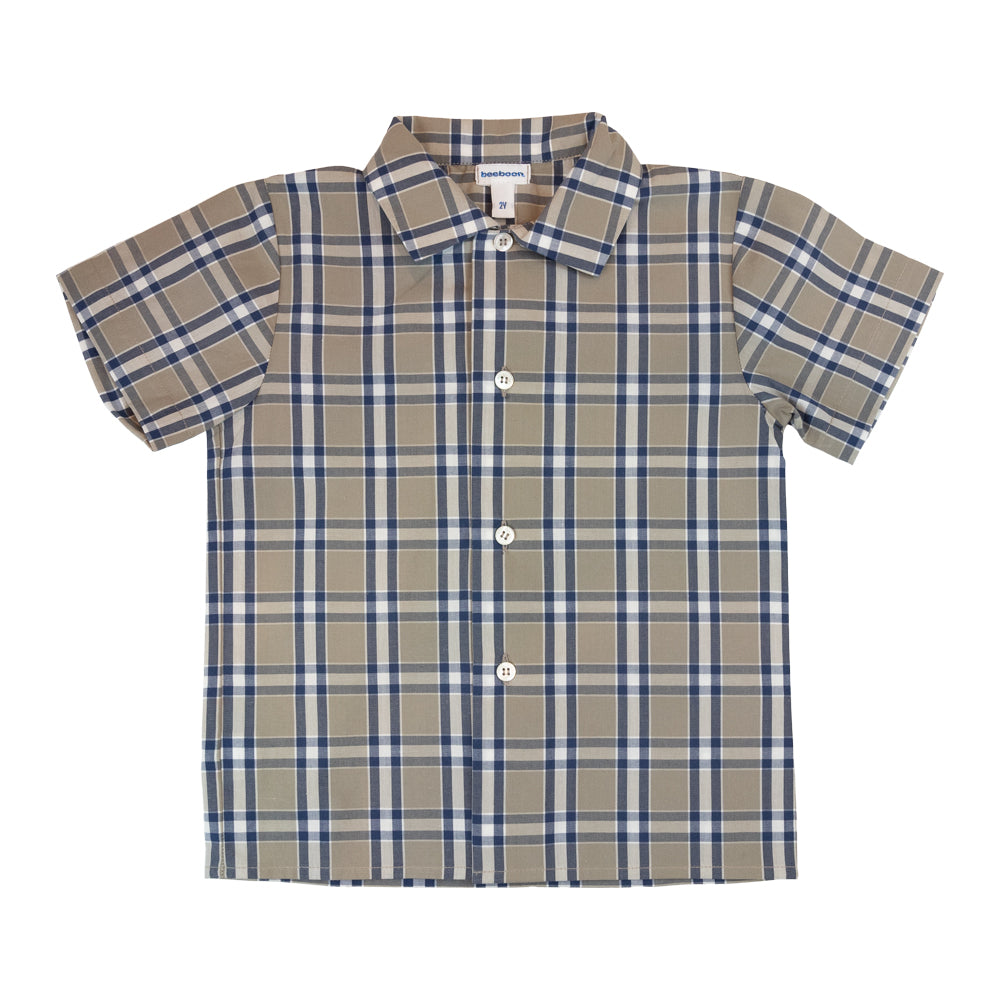 Boy Navy & Khaki Check Short Sleeve Shirt