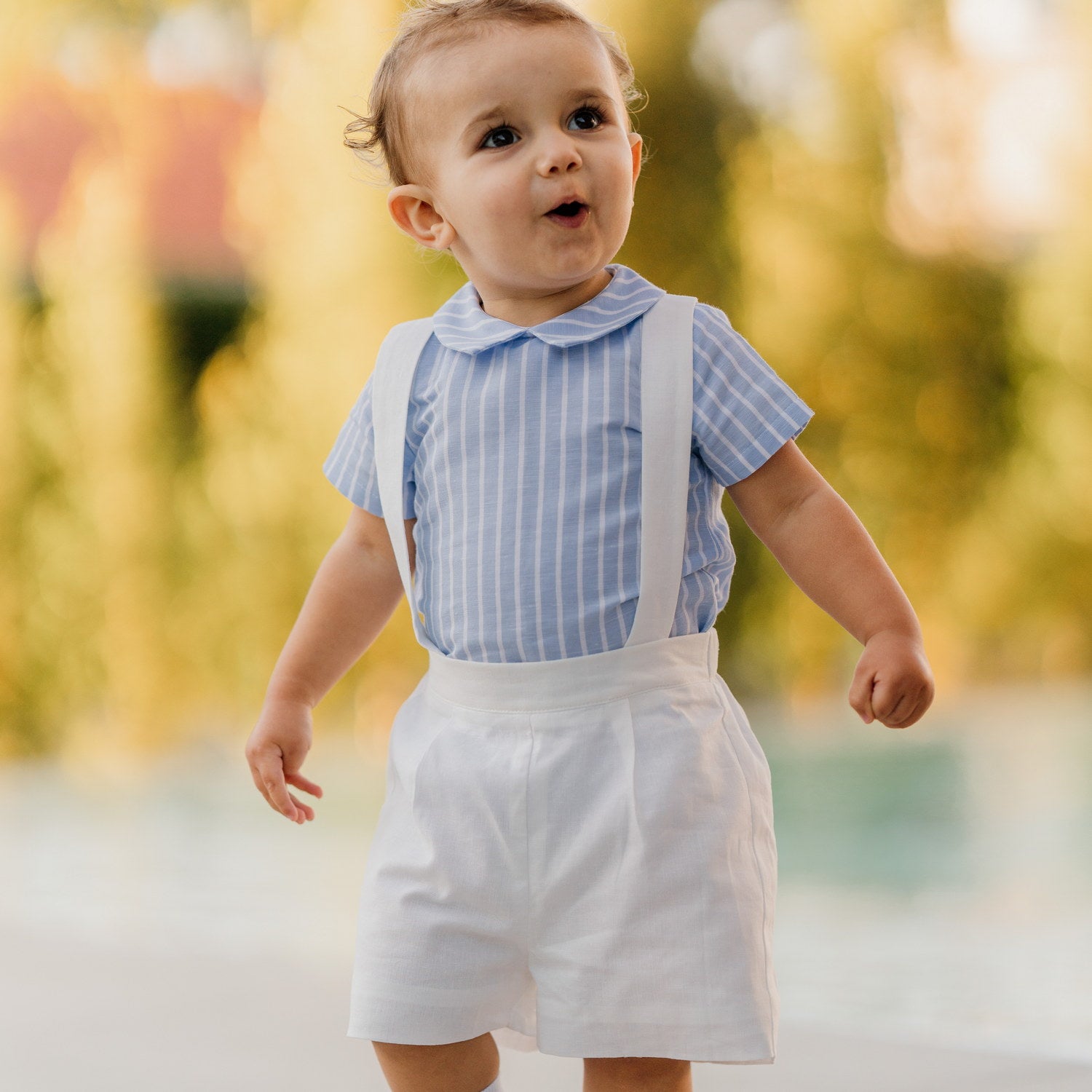 Baby Champagne Linen Shorts with Braces