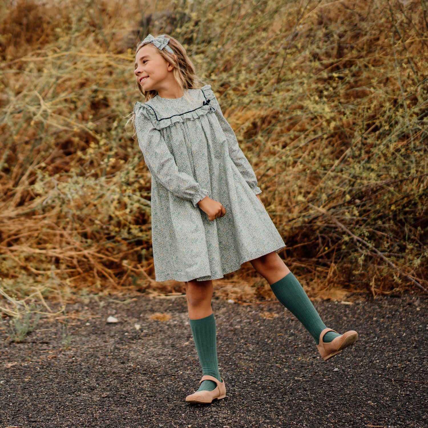 Girl Katie & Millie Green Liberty Dress