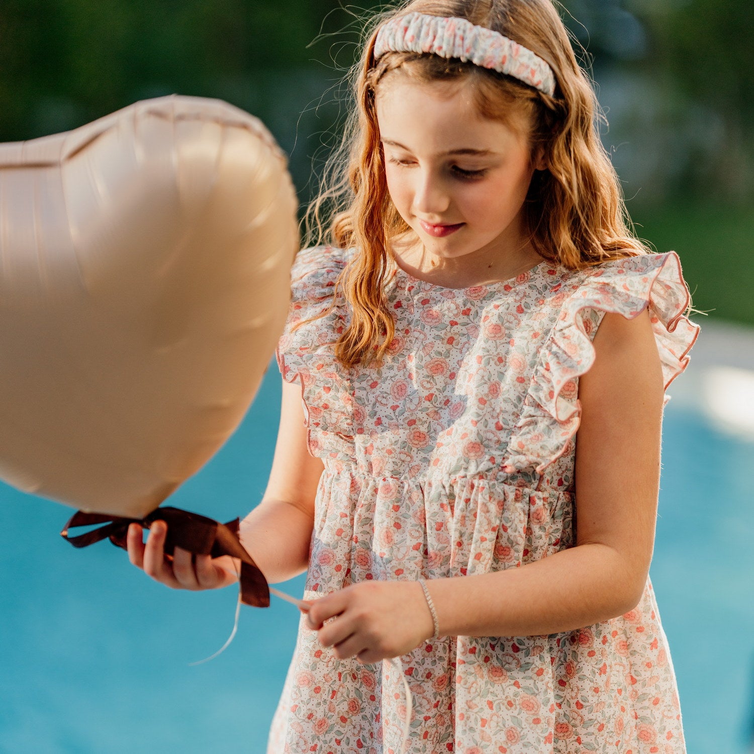 Girl Salmon Sage Floral Linen Tie-Back Dress