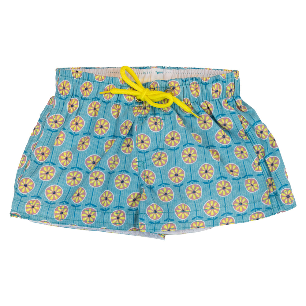 Boy Coral & Yellow Flowers Swim Shorts