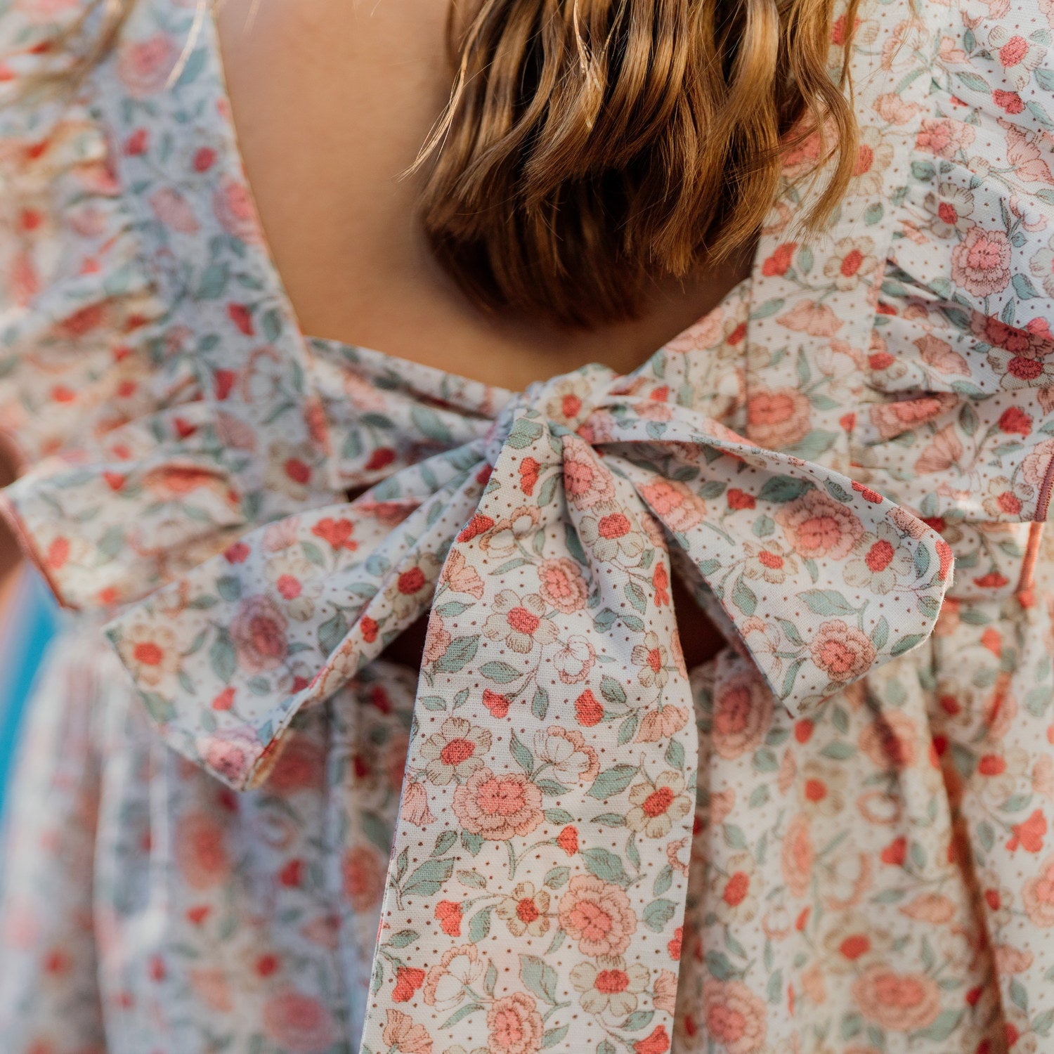 Girl Salmon Sage Floral Linen Tie-Back Dress