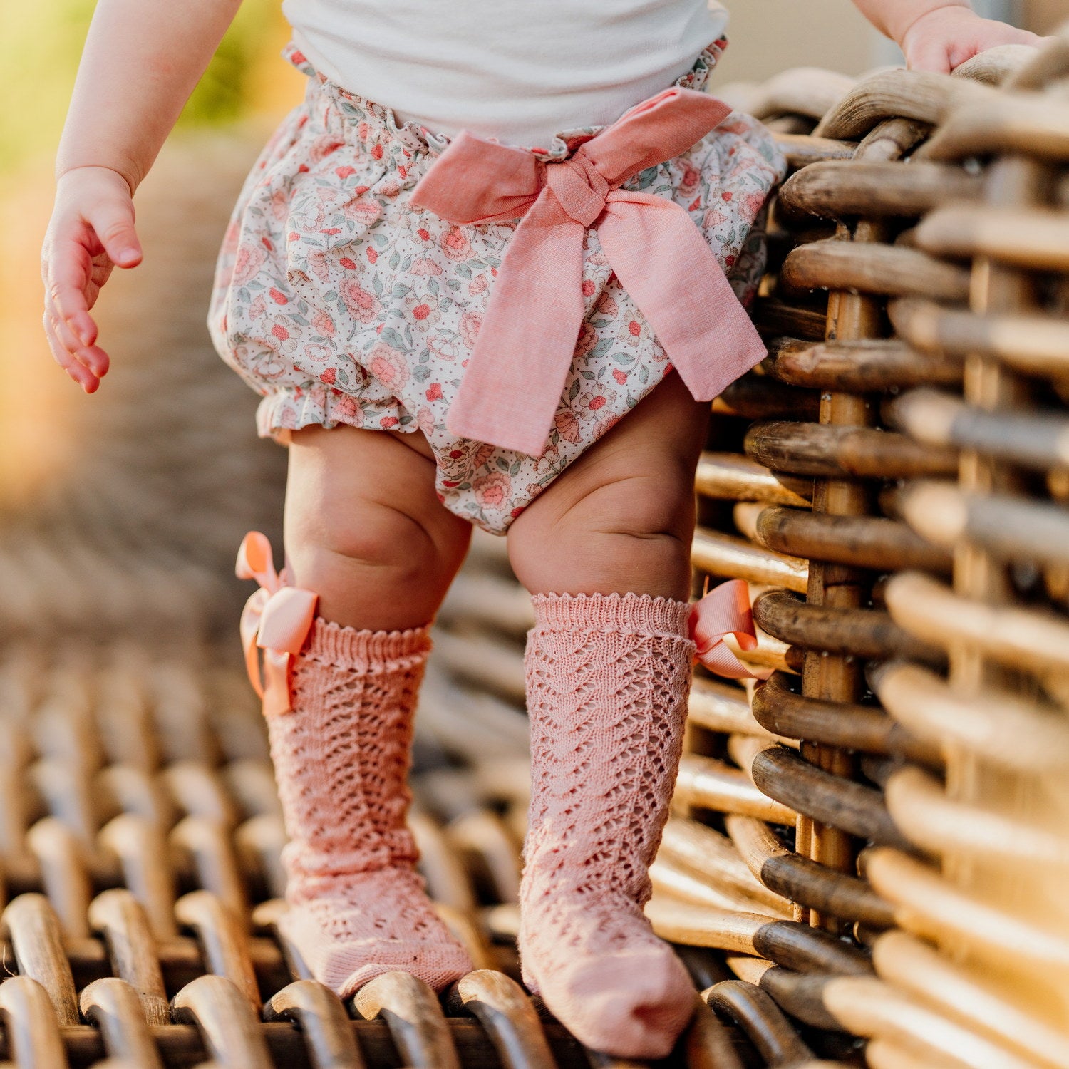 Baby Salmon Sage Floral Linen Bloomers with Bow