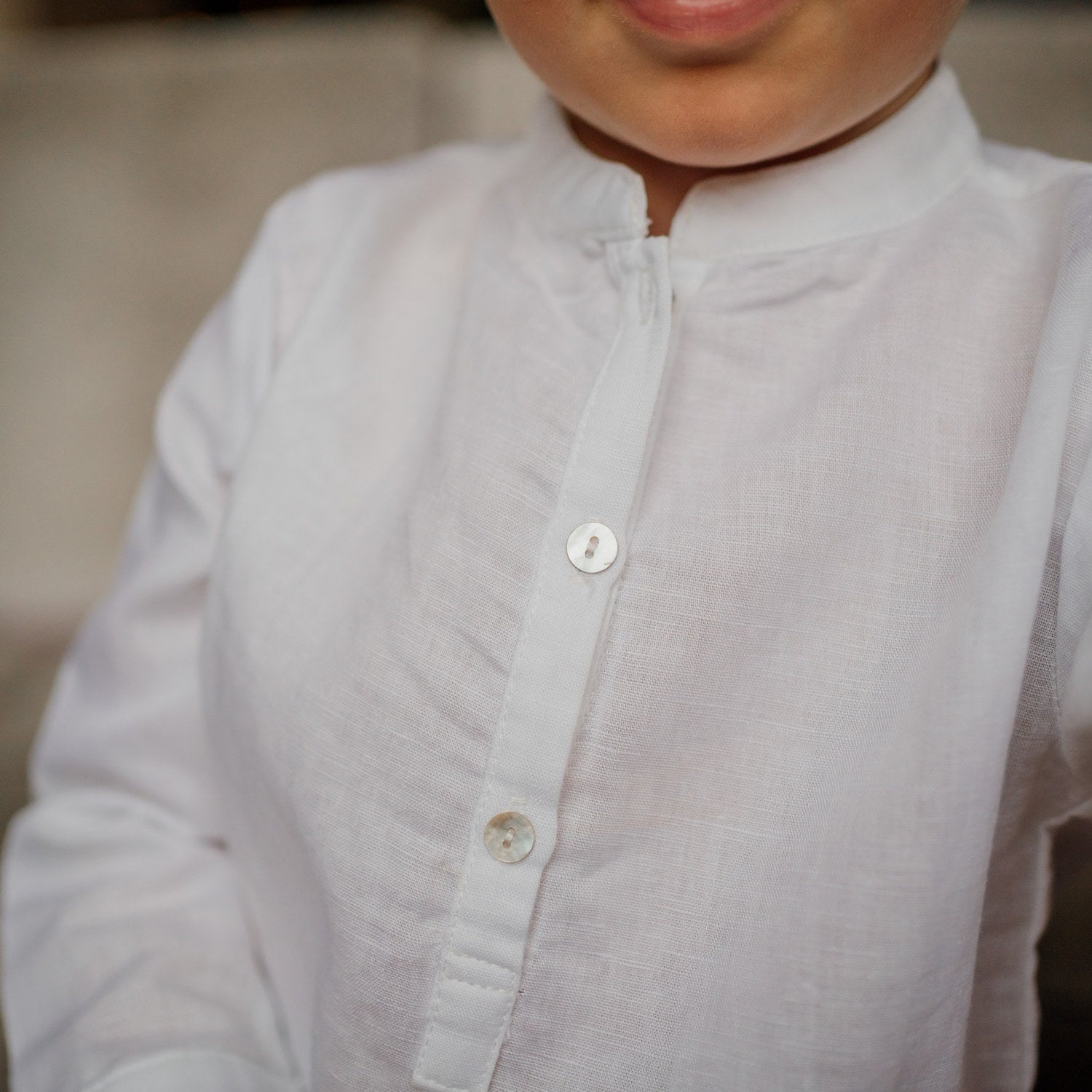 Boy White Linen Mandarin Collar Shirt