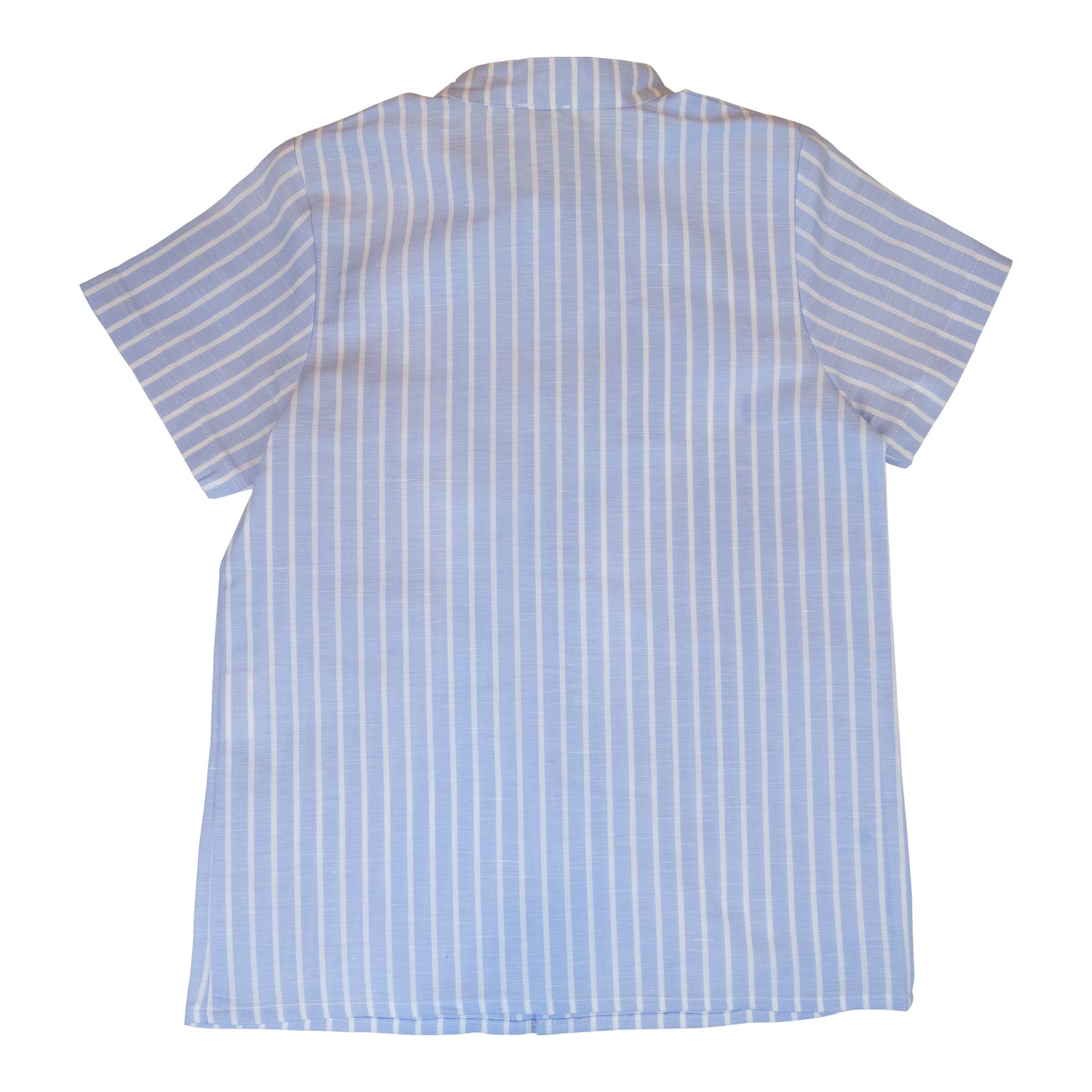 Boy Light Blue & White Stripe Linen Short Sleeve Shirt