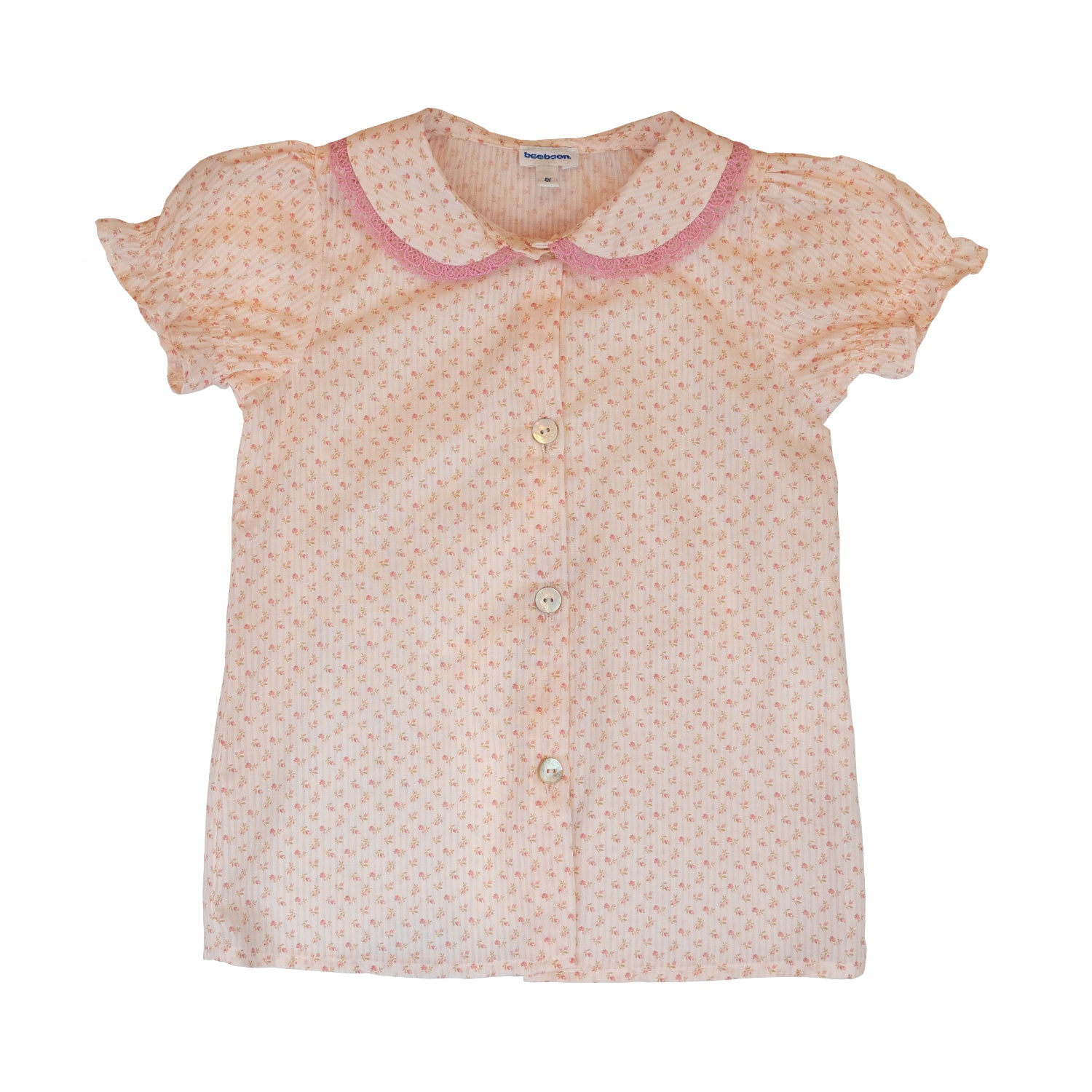 Girl Ditsy Pink Flowers Short Sleeve Blouse