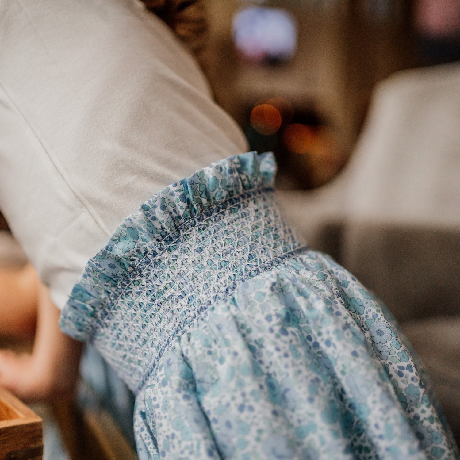 Girl Blue Floral Hand Smocked Skirt