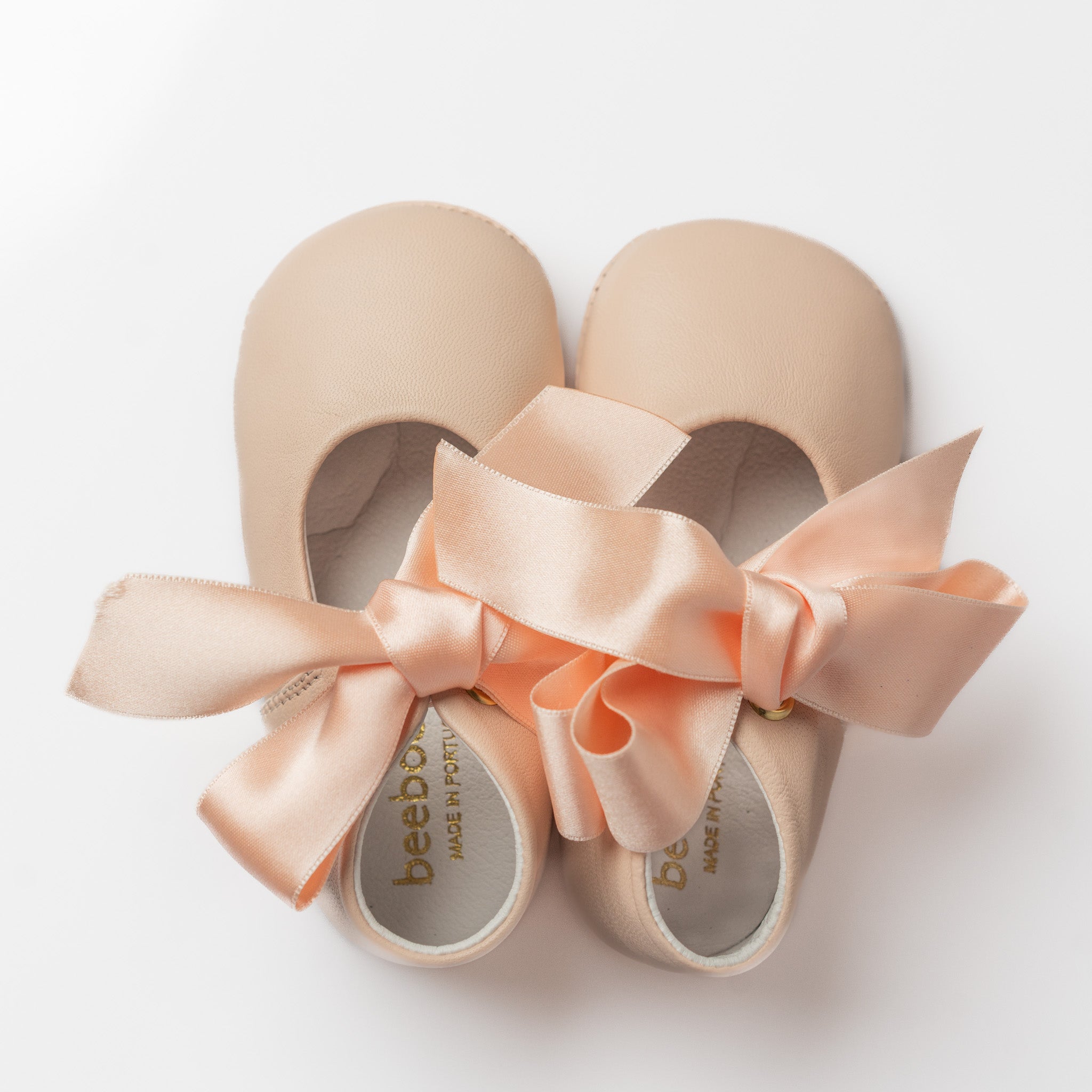 Baby Blush Pink Leather Mary Jane Pram Shoes with Satin Bow