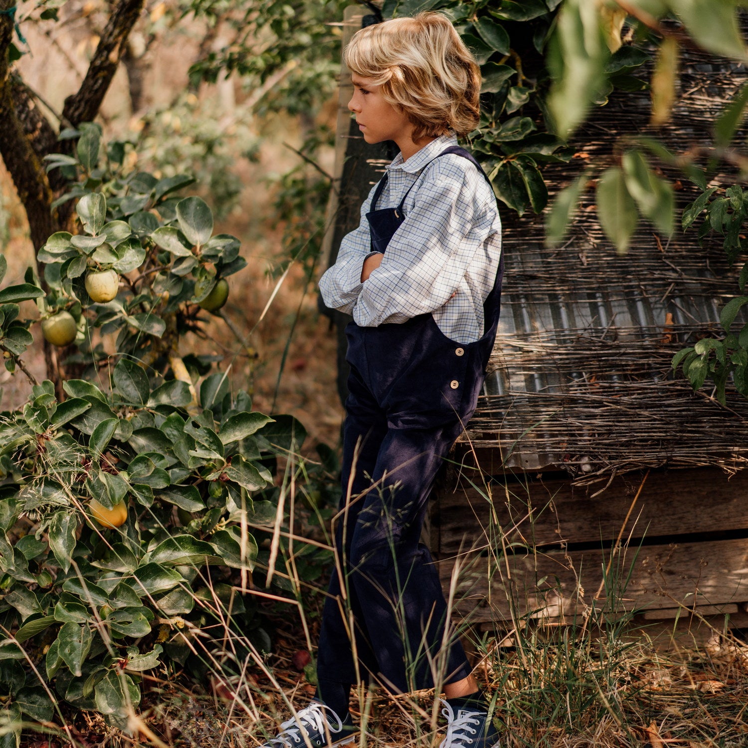 Boy Navy Whisper Cord Dungarees