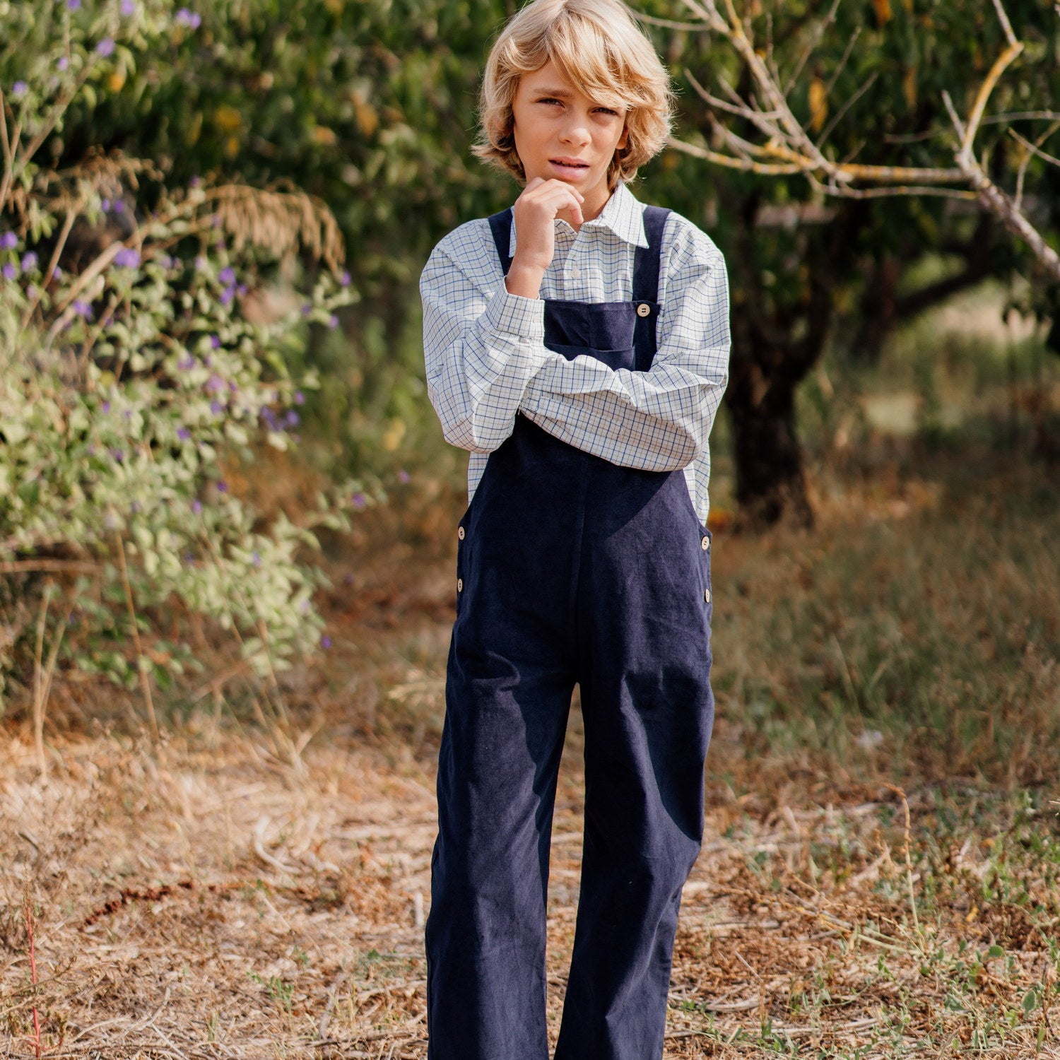 Boy Navy Whisper Cord Dungarees