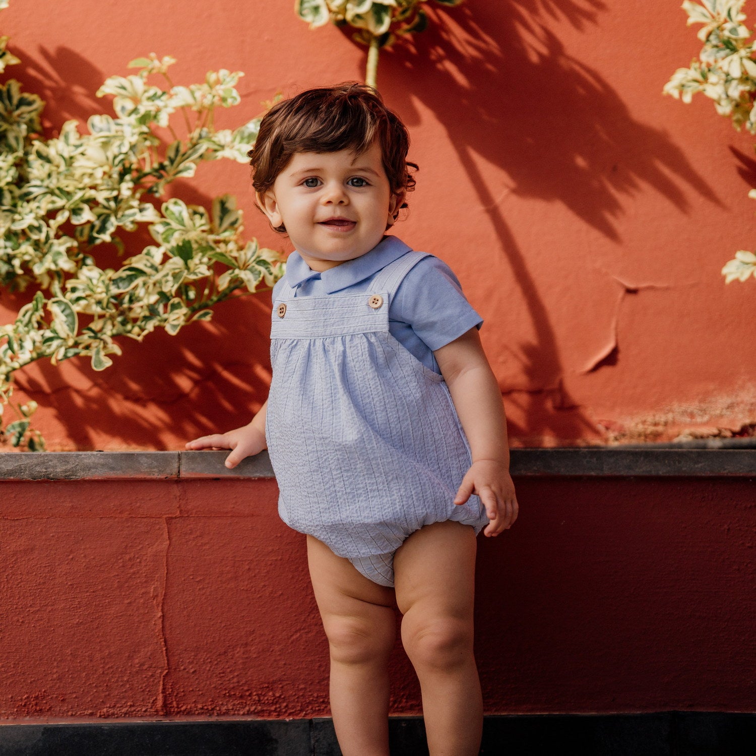 Baby Blue Stripe Seersucker Romper