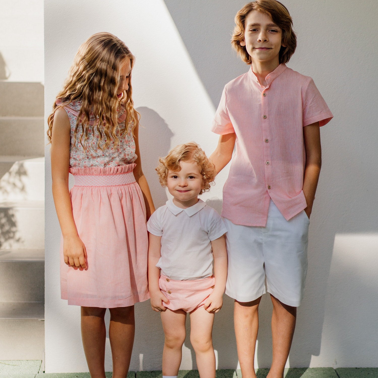 Girl Apricot Sand Linen Hand Smocked Skirt