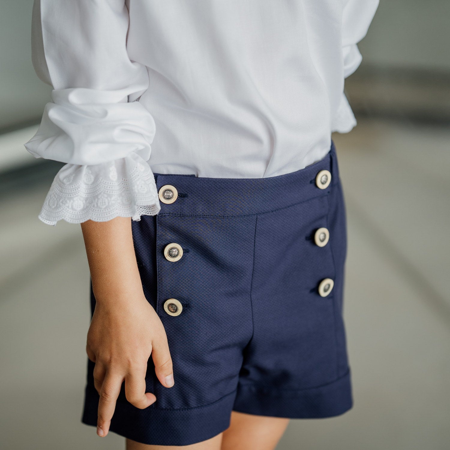 Girl Navy Pique Sailor Shorts