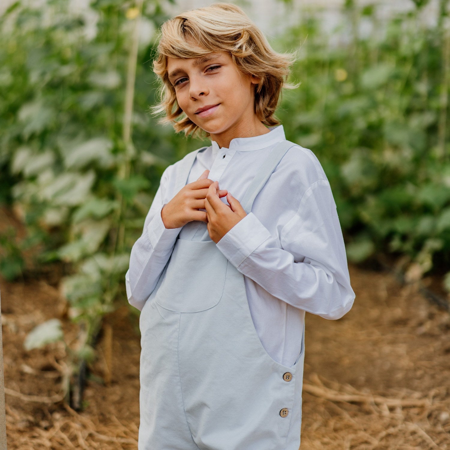 Boy Powder Blue Cord Dungarees