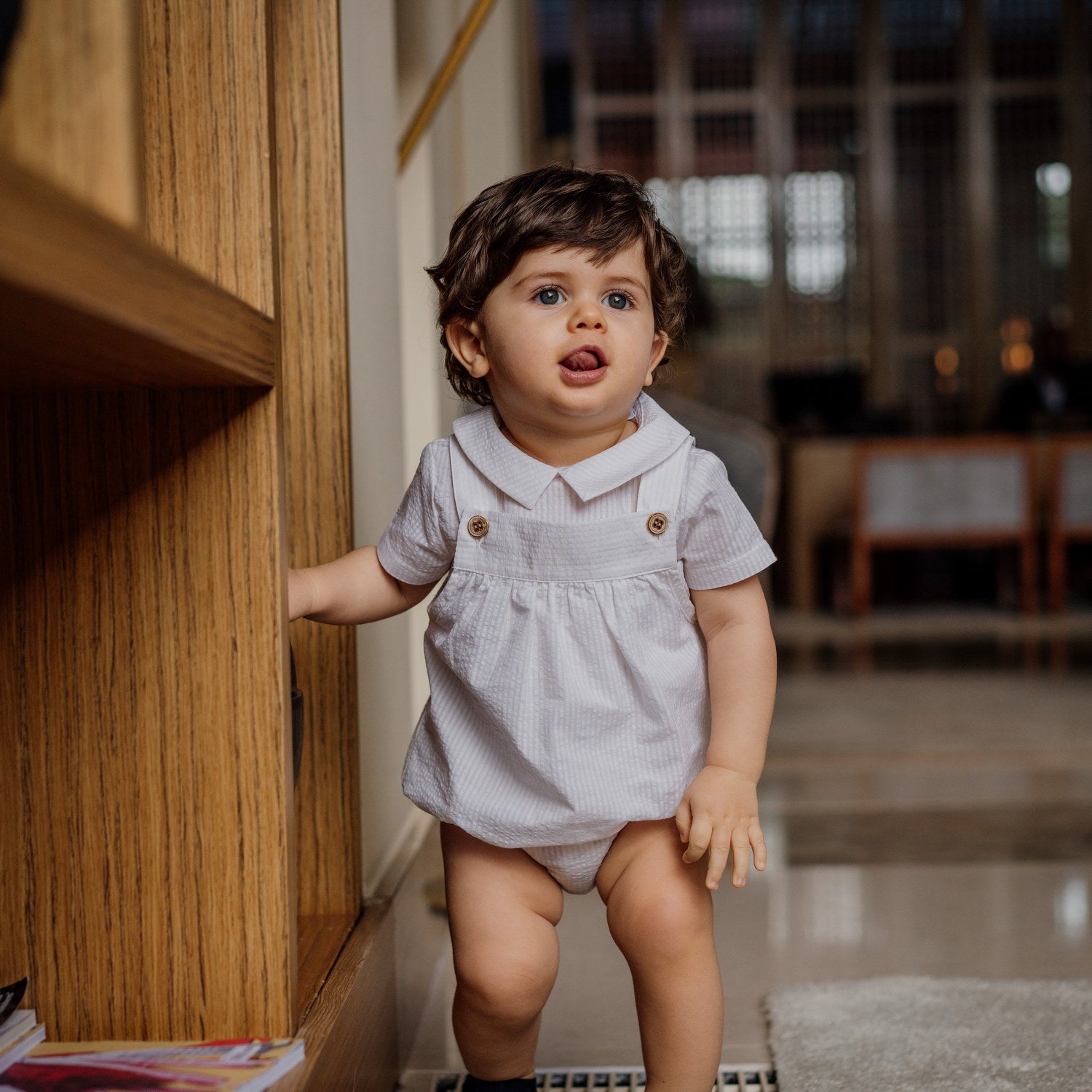 Baby Cream Stripe Seersucker Romper