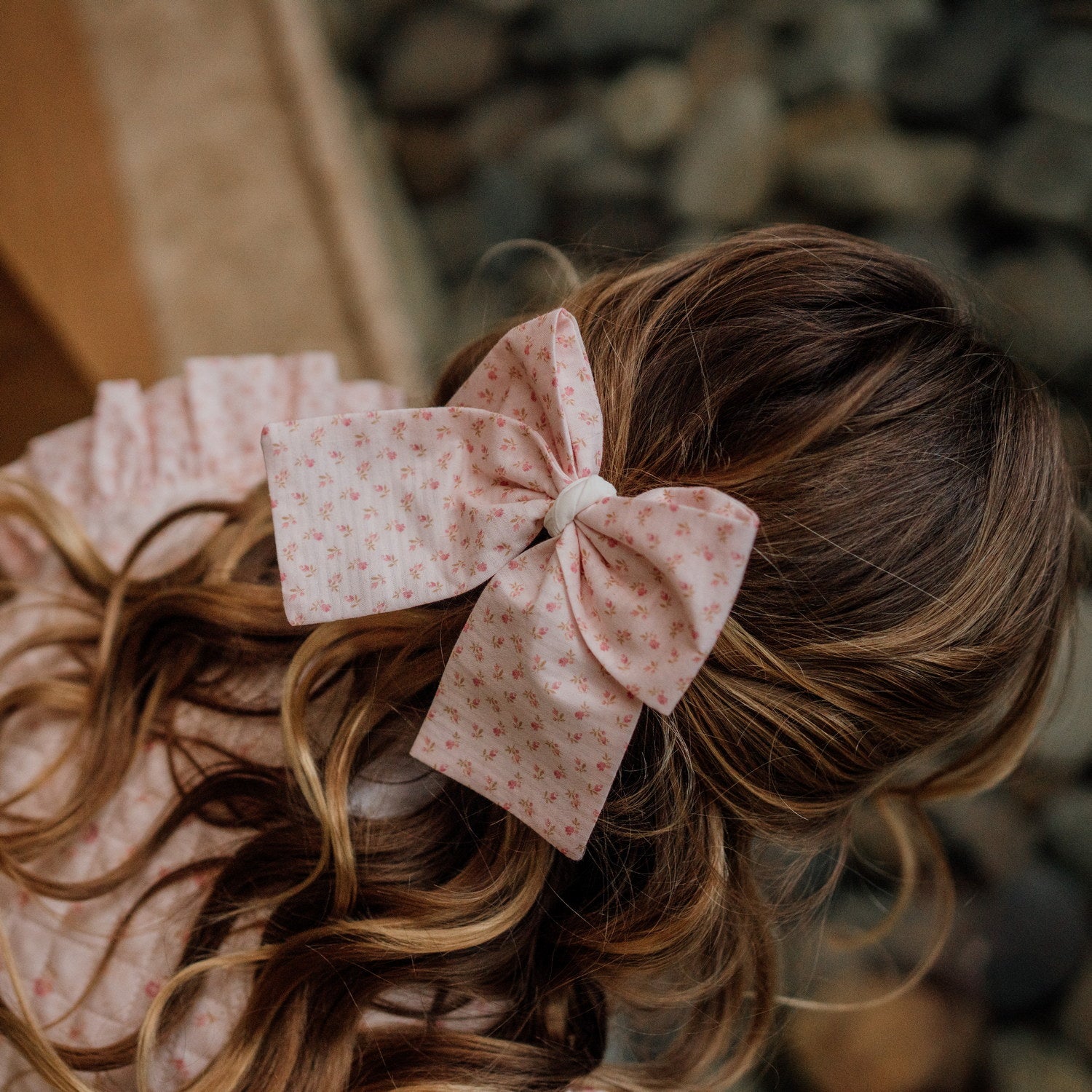 Girl Ditsy Pink Flowers Bow Clip