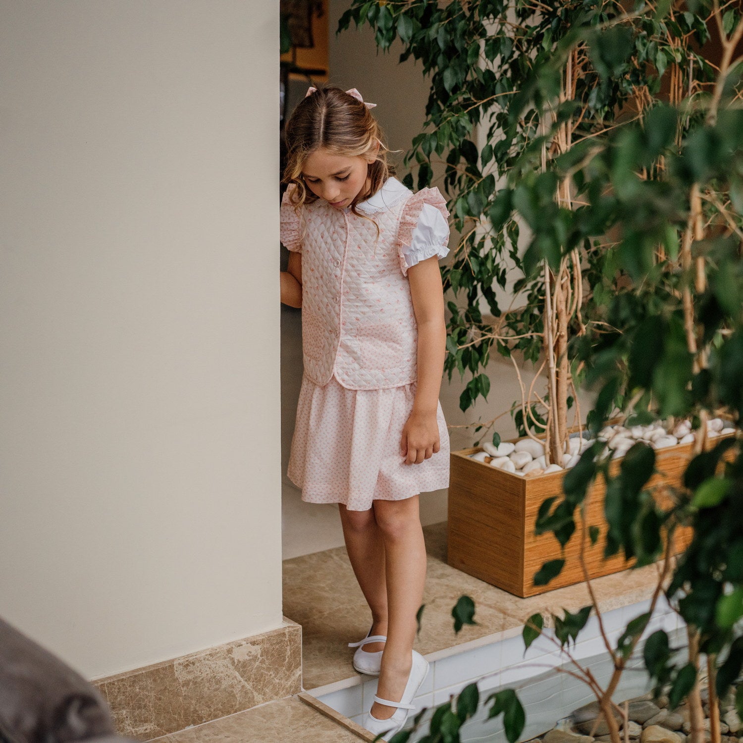 Girl Ditsy Pink Flowers Hand Smocked Skirt