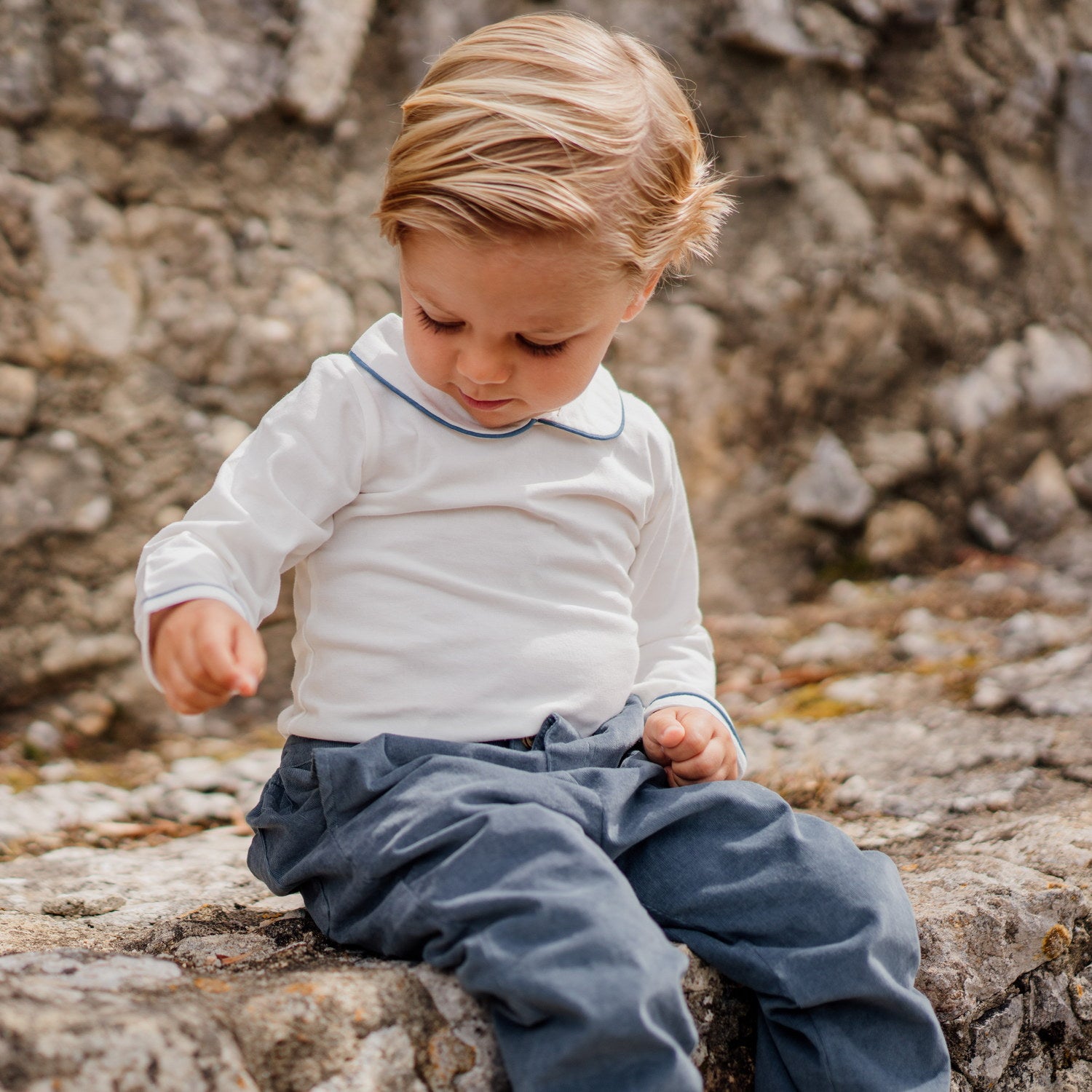 Baby White Cotton Blue Trim Bodysuit