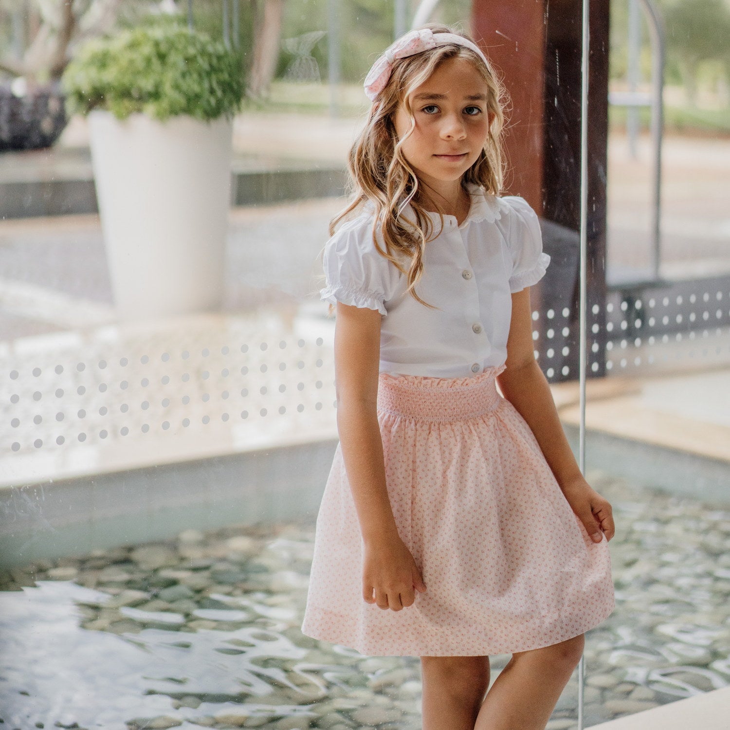 Girl Ditsy Pink Flowers Hand Smocked Skirt