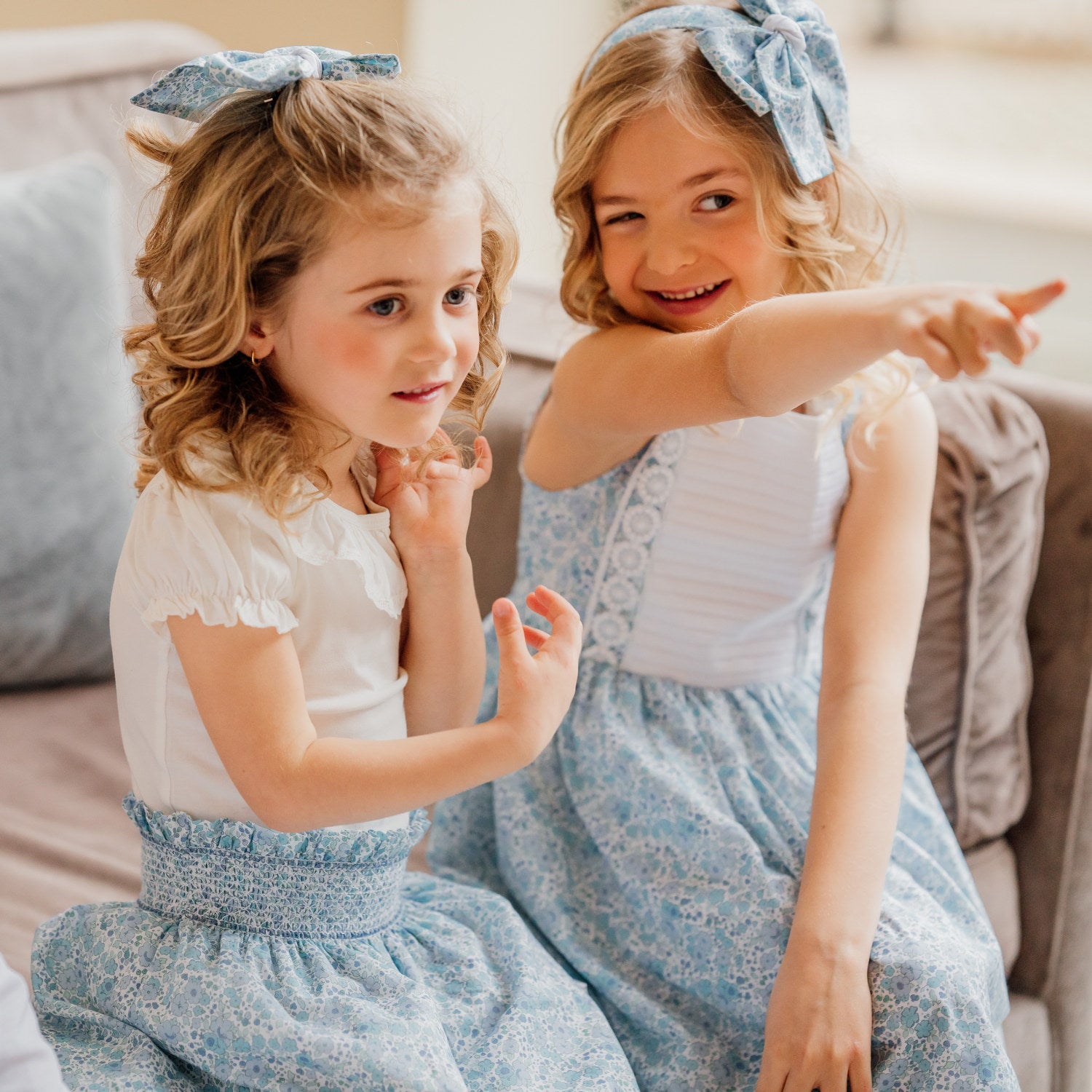 Girl Blue Floral Hand Smocked Skirt