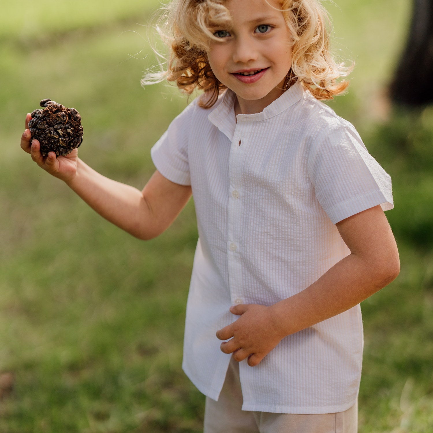 Boy Cream Stripe Seersucker Short Sleeve Shirt