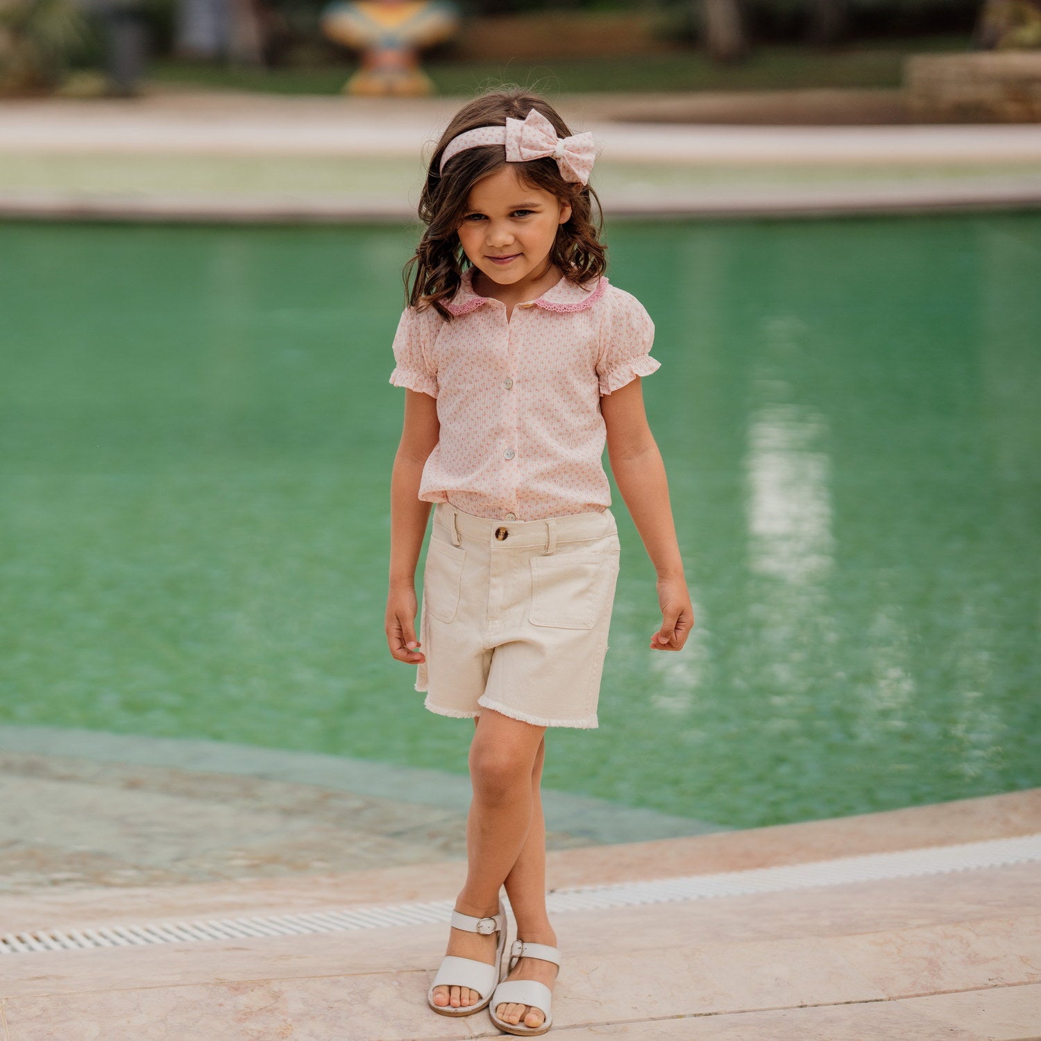 Girl Ditsy Pink Flowers Short Sleeve Blouse