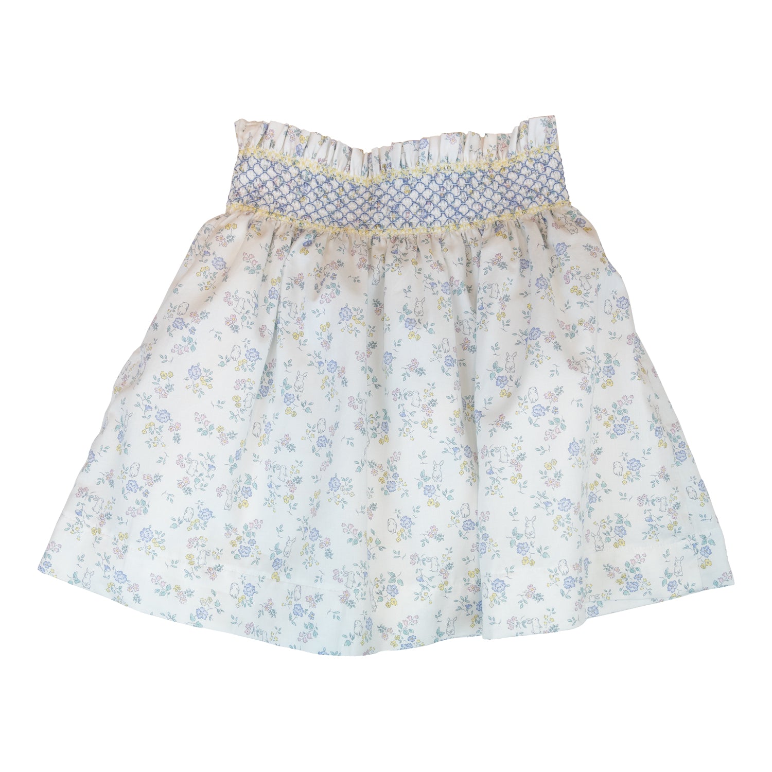 Girl White Bunnies Hand Smocked Skirt