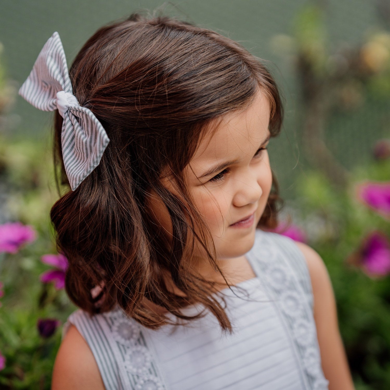 Girl Green Stripe Oxford Bow Clip
