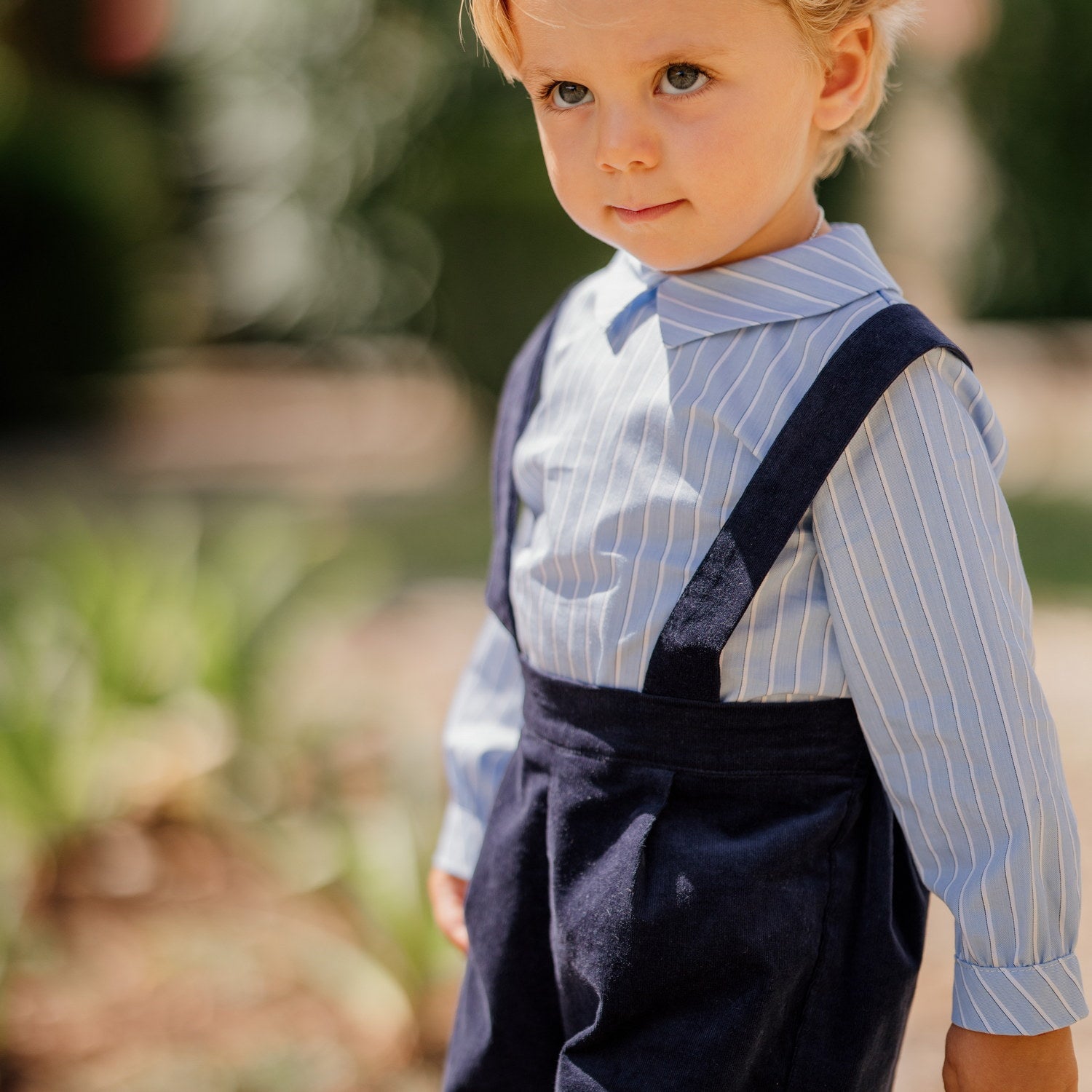 Baby Navy Whisper Cord Shorts with Braces