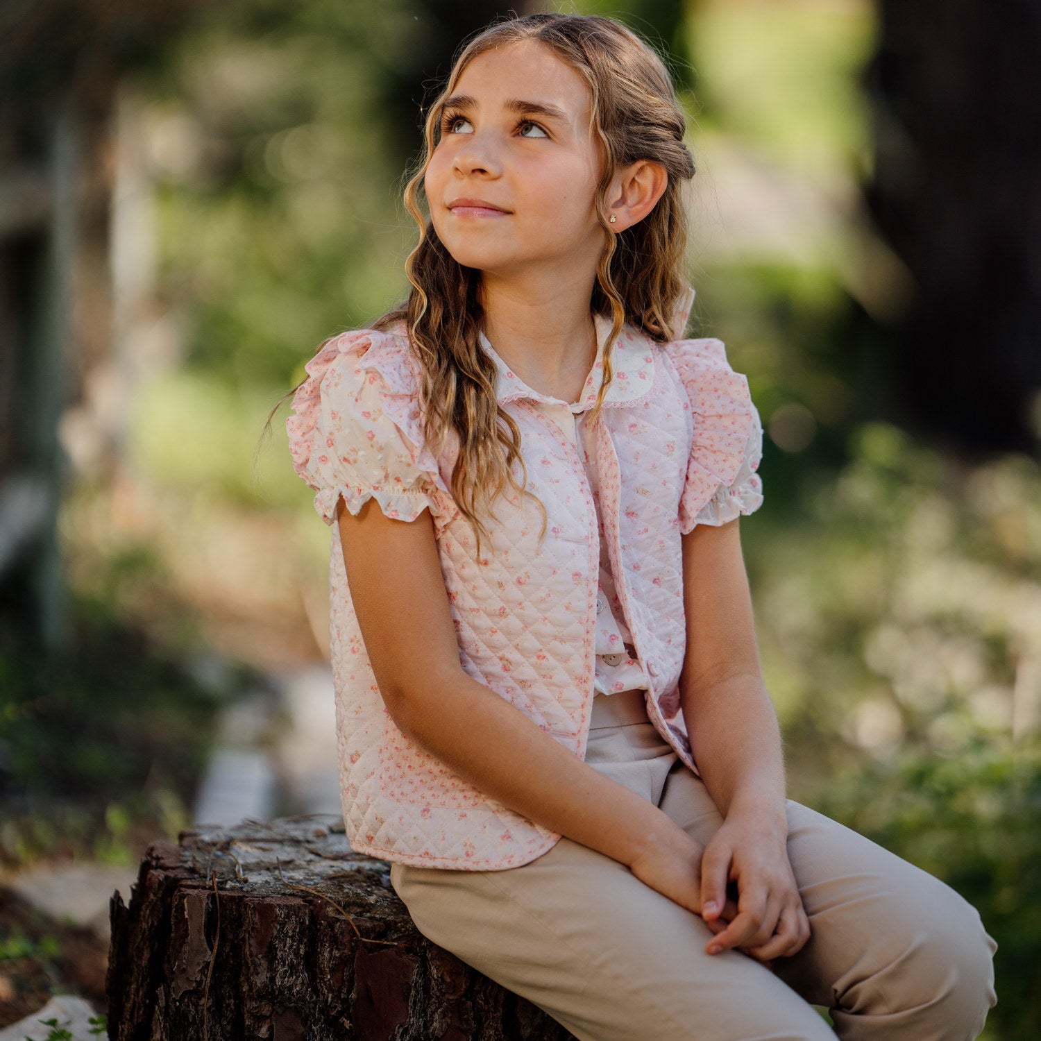 Girl Pink Flowers Quilted Sleeveless Jacket