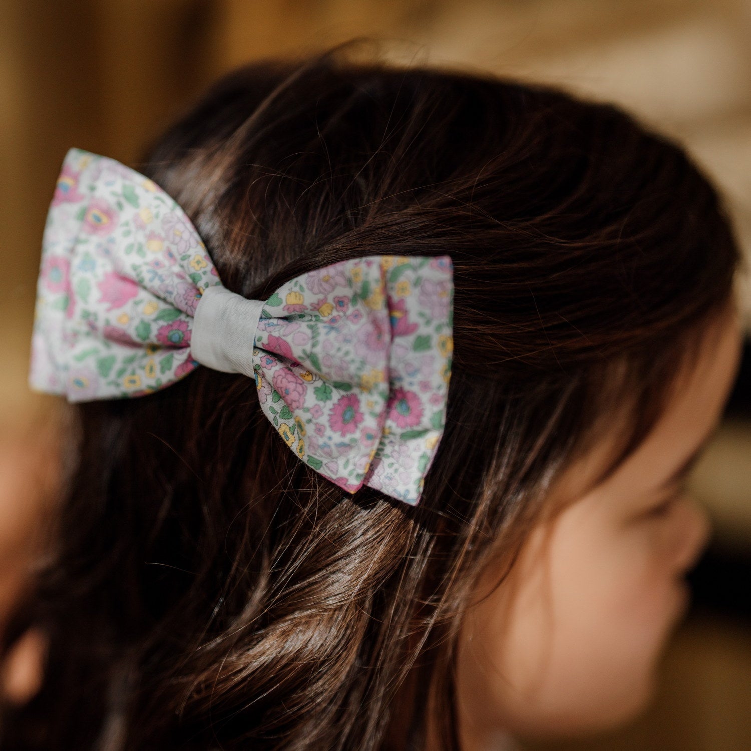 Girl Pink Floral Bow Clip