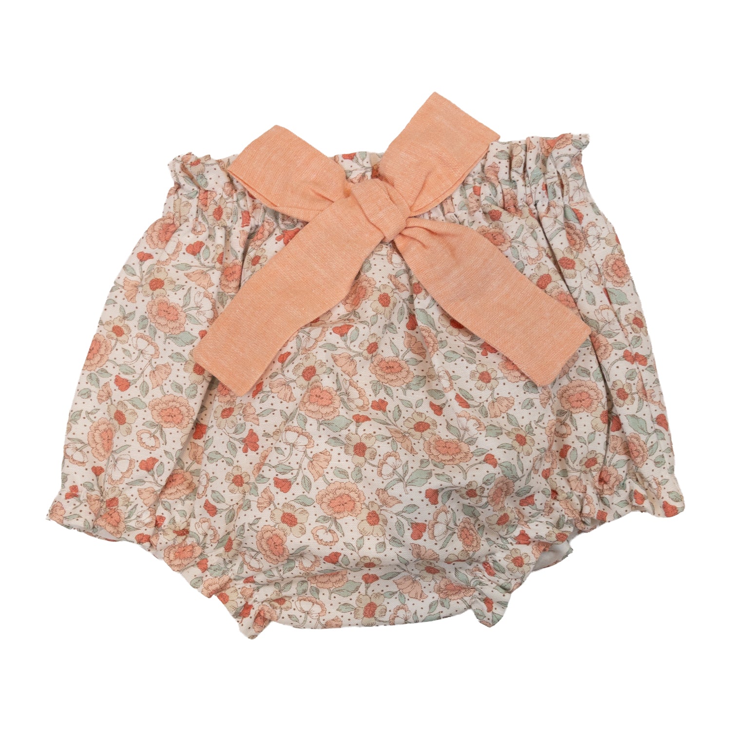 Baby Salmon Sage Floral Linen Bloomers with Bow