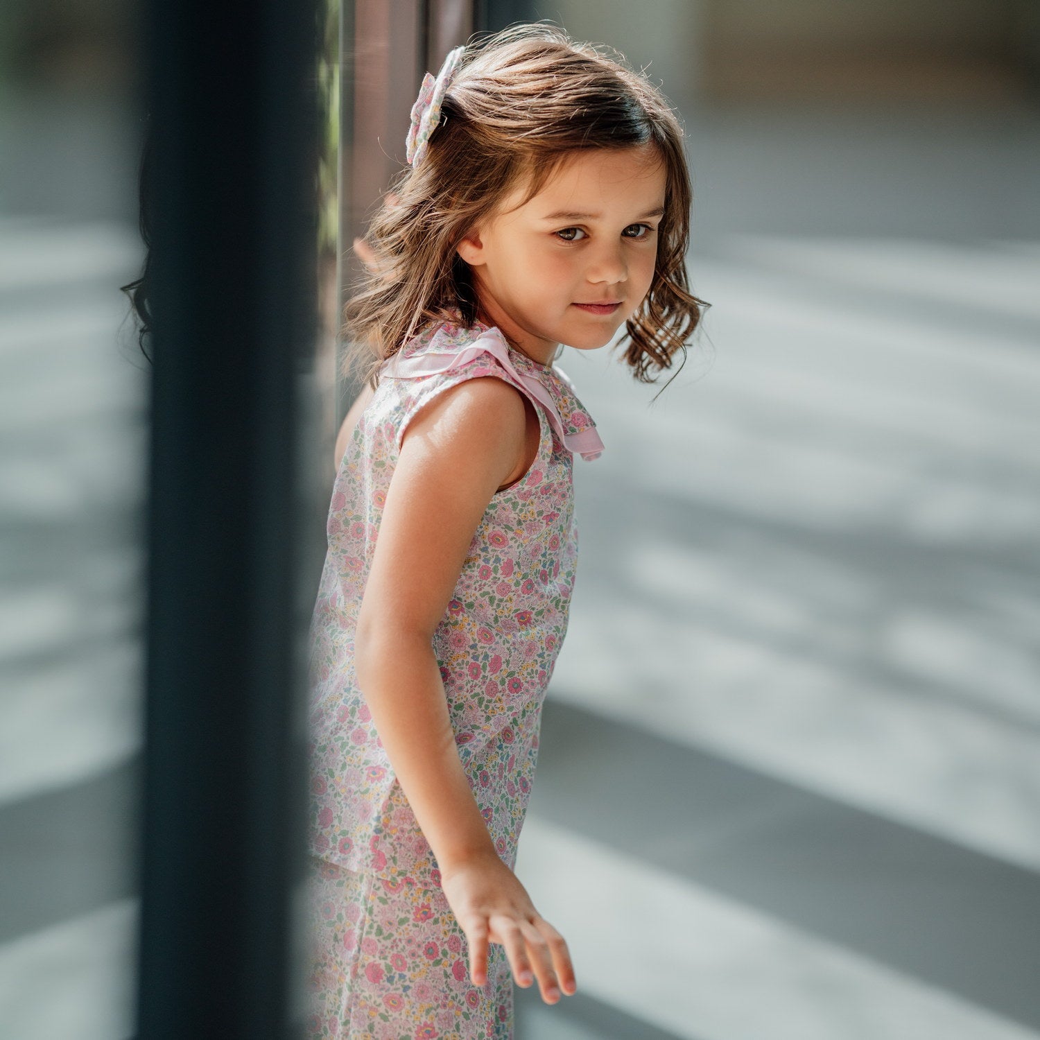 Girl Pink Floral Sleeveless Blouse